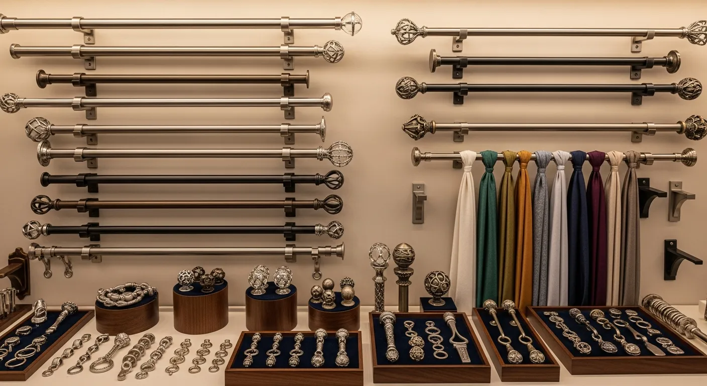 Premium decorative curtain rods and hardware display