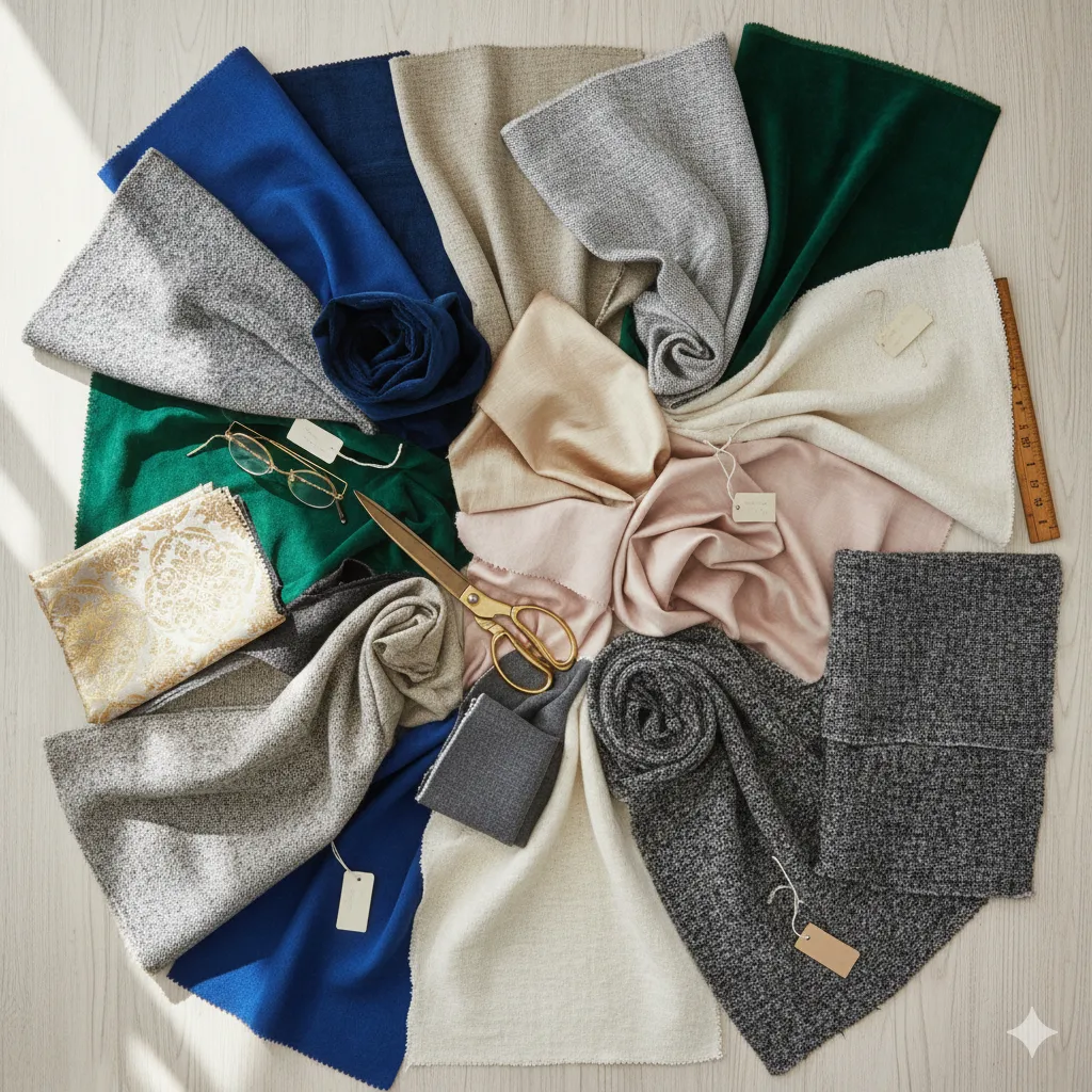 Diverse collection of premium fabric swatches and textile samples