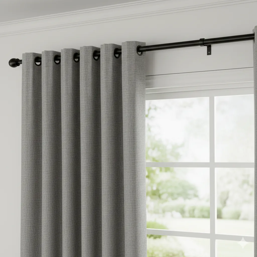 Contemporary matte black curtain rod system
