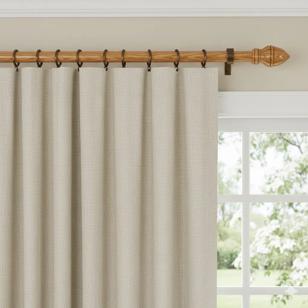 Natural wood curtain rod with elegant finish